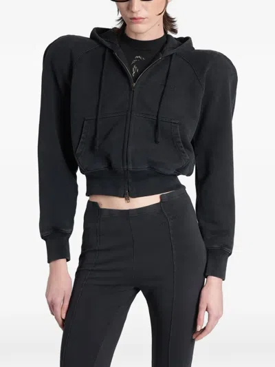 Vetements Padded-shoulder Zip-up Hoodie In Black