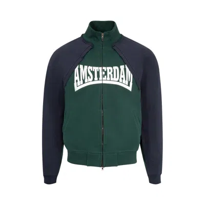 Pre-owned Vetements Patched Zip Up 'emerald Green/navy' | Men's Size L