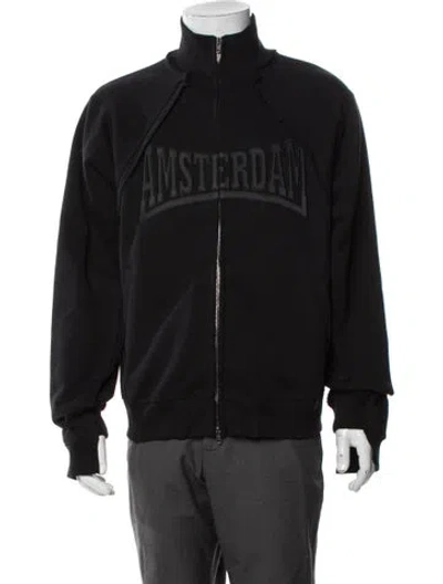 Pre-owned Vetements Patched Zip Up Graphic Print Sweatshirt W/ Tags In Black