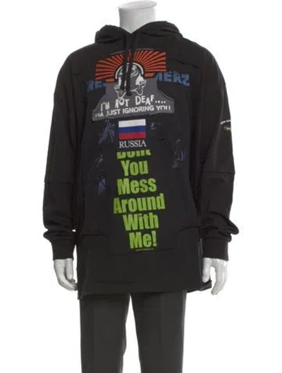 Pre-owned Vetements Patchwork Logo Graphic Print Hoodie In Black