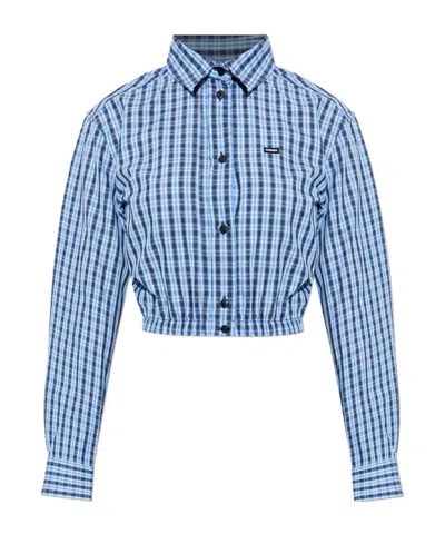 Vetements Cropped Check Shirt In Blue