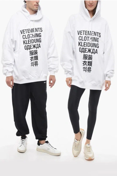 Vetements Printed Brushed Cotton Unisex Hoodie In White