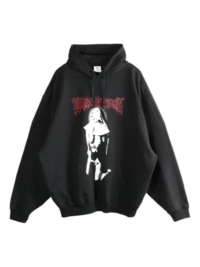Vetements Printed Cotton Hoodie In Black