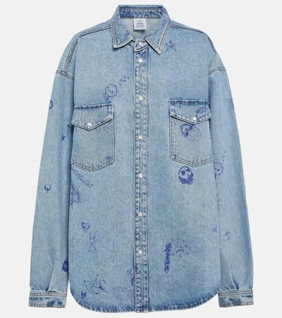 Vetements Printed Denim Shirt In Blue