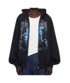 Vetements Printed Drawstring Zipped Hoodie In Black