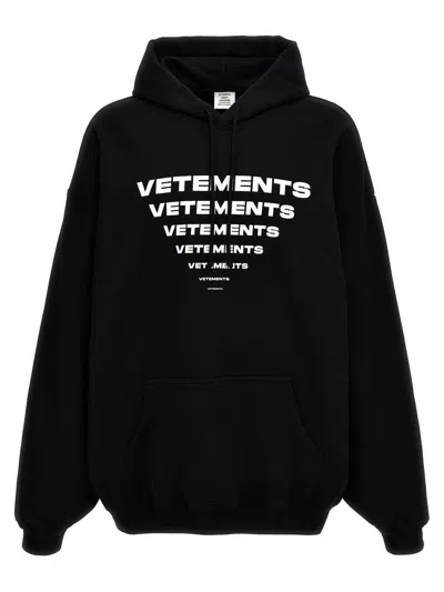 Vetements 'logo Pyramid' Hoodie With Front Pocket In White/black