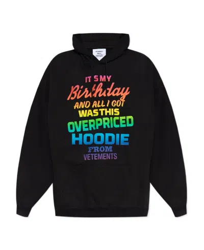 Vetements Rainbow Text-print Hoodie In Black