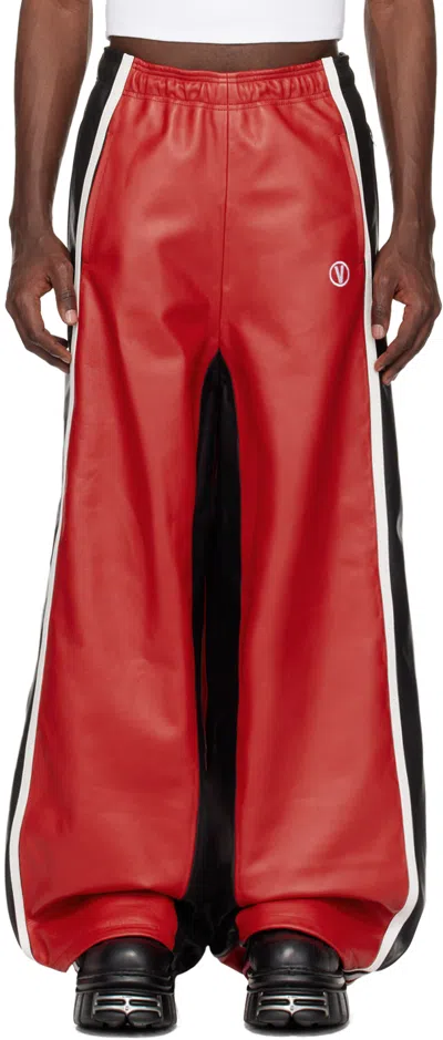 Vetements Red & Black Piping Leather Pants In Red / Black / White
