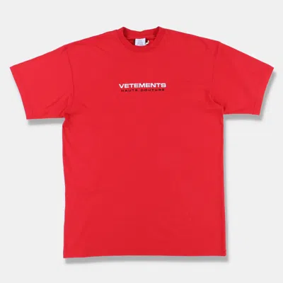 Pre-owned Vetements Red Haute Couture Embroidered Logo T-shirt