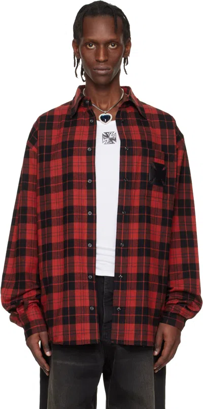 Vetements Red Leather Cross Flannel Shirt In Multi