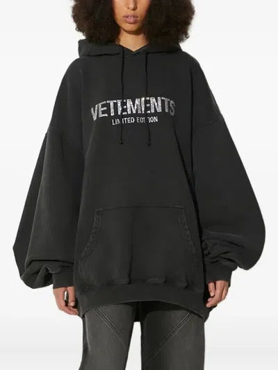 Vetements Rhinestone-embellished Hoodie In Black