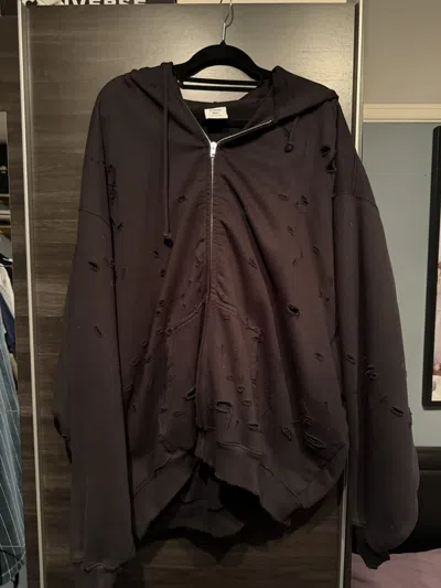 Pre-owned Vetements Ripped Destroyed Hoodie In Black