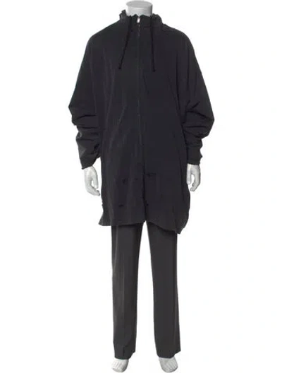 Pre-owned Vetements Ripped Up Zip Up Mock Neck Hoodie In Black
