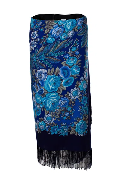 Vetements Scarf Fringe Skirt In Blue