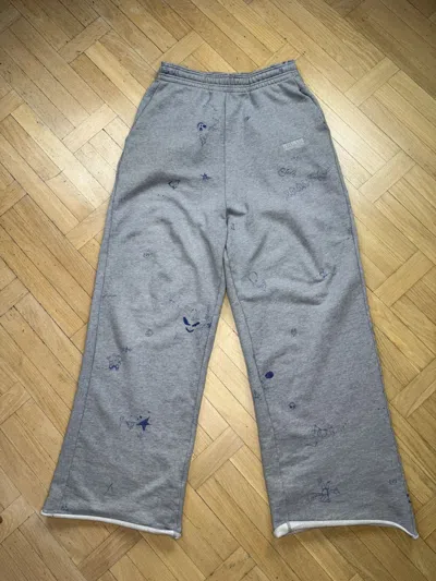 Pre-owned Vetements Scribbled Baggy Grey Sweatpants