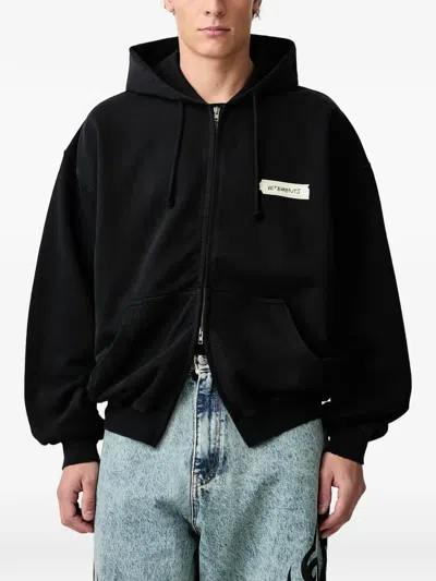 Vetements Scribbled Logo Zip-up Hoodie In Black