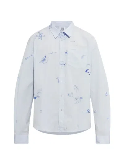 Vetements Scribble-print Chest-pocket Shirt In Blue
