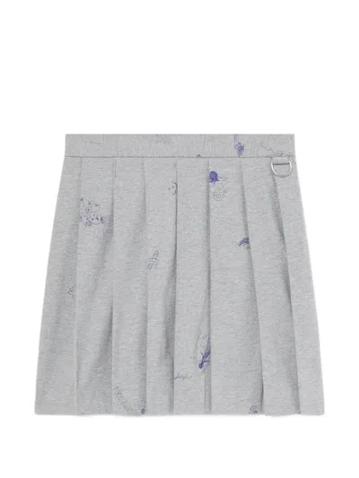 Vetements Scribble-print Pleated Skirt In Gray