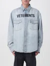 Vetements Blue Embroidered Logo Denim Shirt In Blue