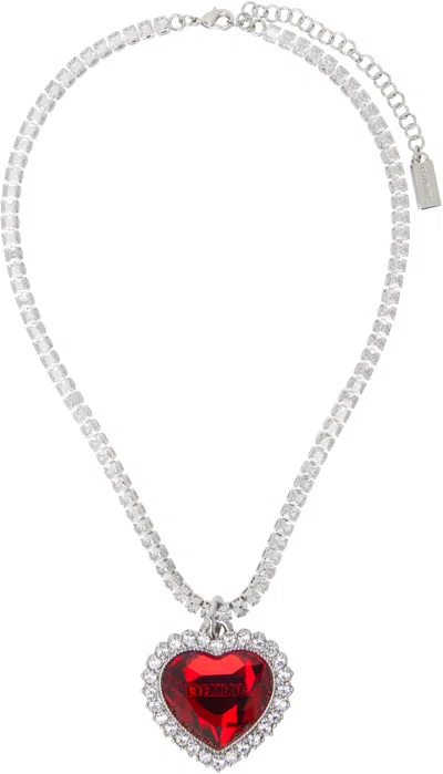 Vetements Silver Crystal Heart Necklace In Red