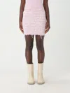 Vetements 'printed Monogram' Elastic Waistband Skirt With Frayed Hem In Pink