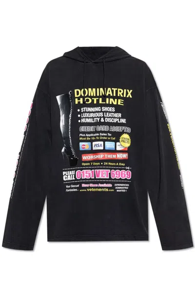 Vetements Black Jersey 'dominatrix Hotline' Hoodie