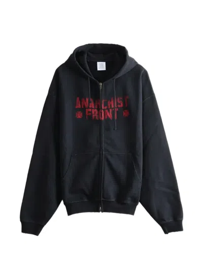 Vetements Slogan-print Zip-up Hoodie In Black