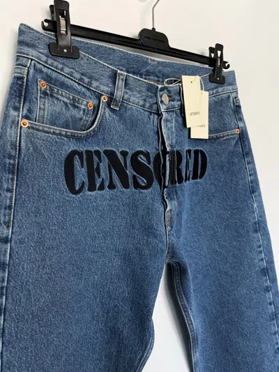 Pre-owned Vetements Small 40cm Grail Embroidered Censored Coin Jeans Fw20 In Blue