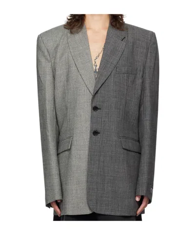 Vetements Split Deconstructed Tailored Button-down Suit Coat In Gray