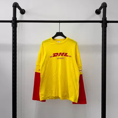 Pre-owned Vetements Ss18 Dhl Co Branded Fake Two Long Sleeve T-shirt -dmc In Yellow
