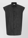 VETEMENTS STRIPED COLLARED SLEEVELESS SHIRT WITH PLEATED BACK