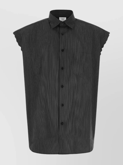 Vetements Striped Collared Sleeveless Shirt With Pleated Back In Black