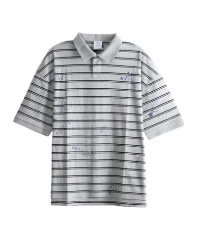 Vetements Striped Scribble-print Polo Shirt In Gray