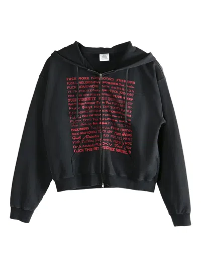 VETEMENTS TEXT-PRINT ZIP-UP HOODIE