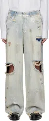 Vetements Blue Trashed Baggy Jeans In White