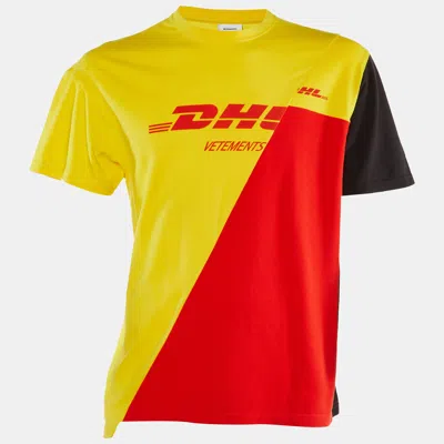 Pre-owned Vetements Tri Color Dhl Print Cotton Crew Neck T-shirt M