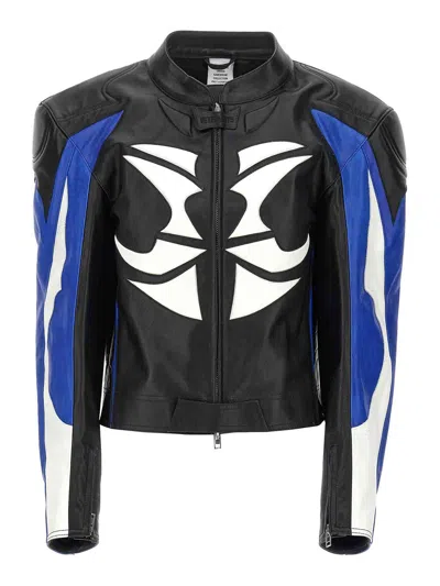 Vetements Tribal Leather Racing Jacket In Multicolor