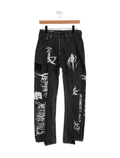 Pre-owned Vetements Tribal Straight Leg Jeans In Black