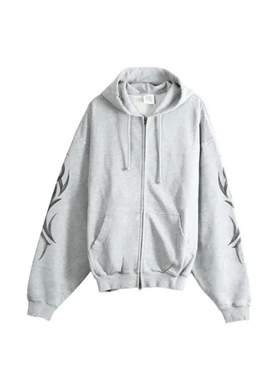 Vetements Graphic-print Zip-up Hoodie In Gray
