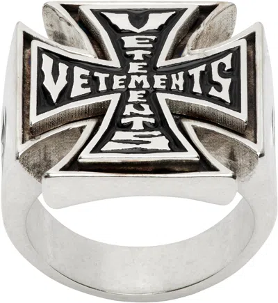 Vetements Triple Biker Cross Logo Ring In Gray