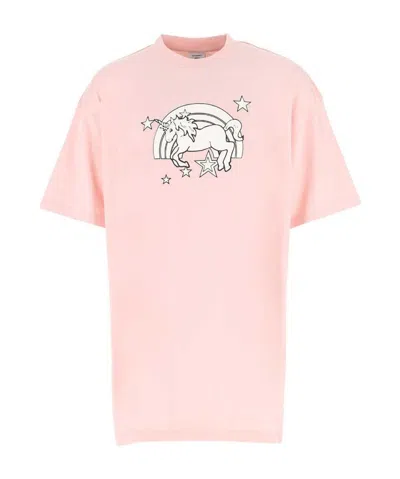 Vetements Unicorn Print Cotton T-shirt In Pink