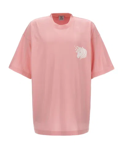 Vetements Unicorn-print Cotton T-shirt In Pink
