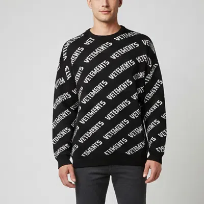 Pre-owned Vetements Unisex Black All Over Logo Knit Oversized Sweater L