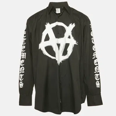 Pre-owned Vetements Unisex Printed Poplin Oversized Shirt S In Black