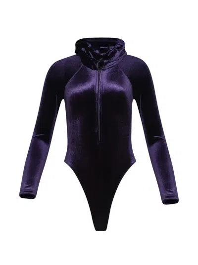 Vetements Velvet Hooded Bodysuit In Purple