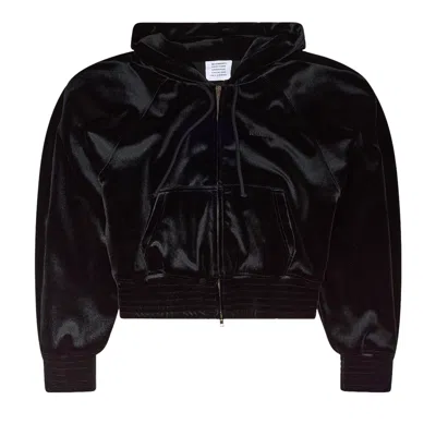 Pre-owned Vetements Velvet Rounded Shoulder Zip-up Hoodie 'black' | Women's Size Xs
