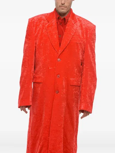 Vetements Velvet Single-breasted Coat In Burgundy