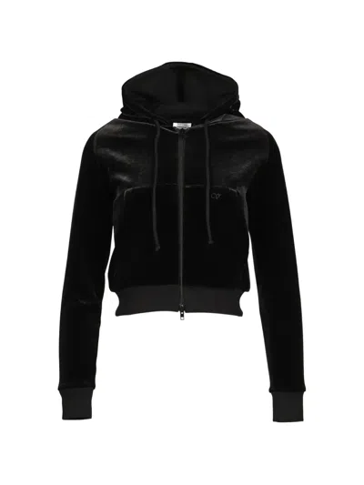 Vetements Velvet Zip-up Hoodie In Black