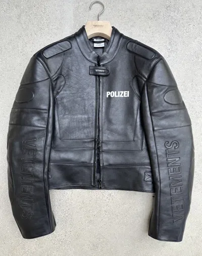 Pre-owned Vetements Vetments Polizei Leather Racing Jacket In Black