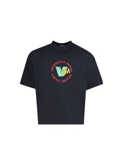 Vetements Vtm World Cropped Boxy Tee Navy In Blue
